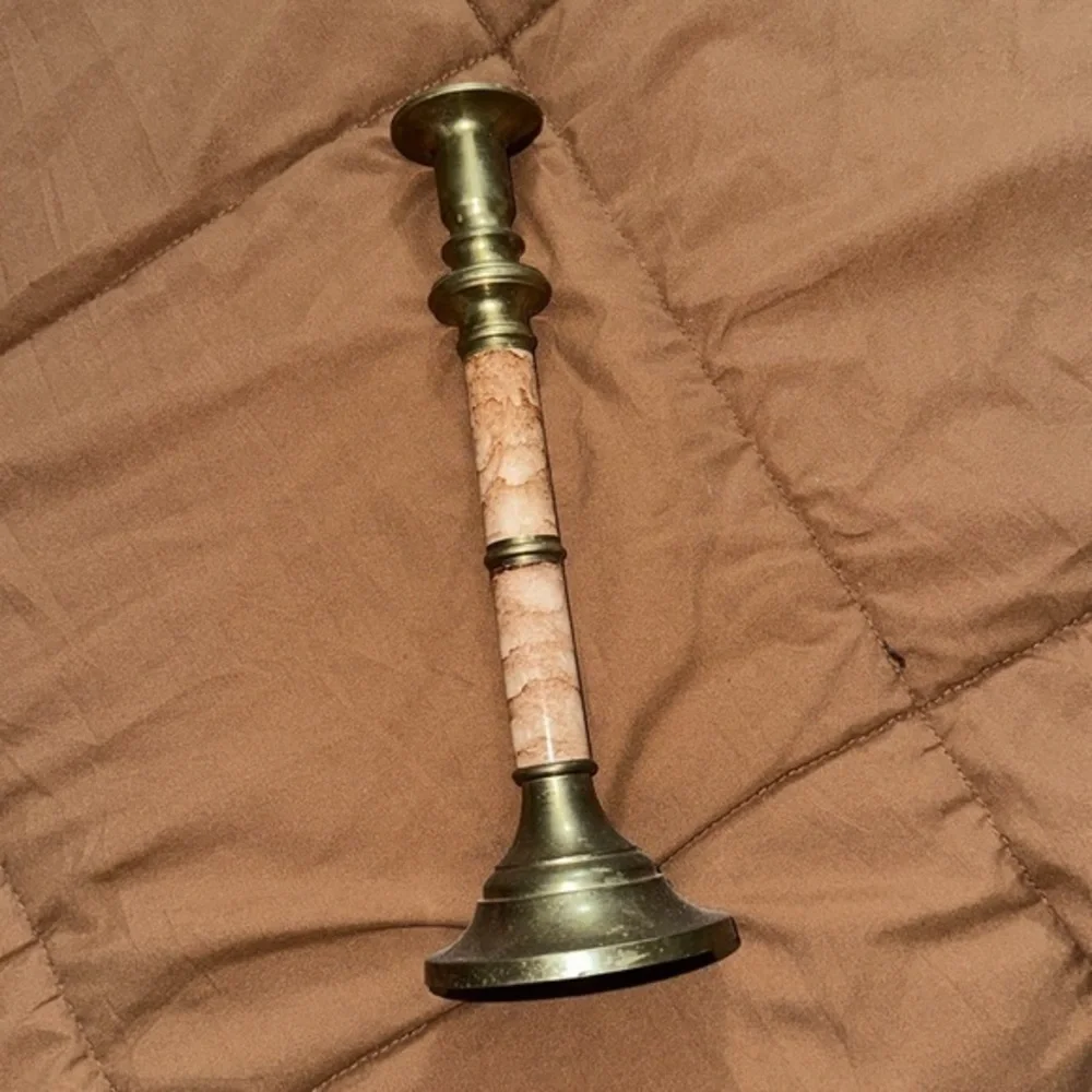 Elegant Brass and Pink Marble Print Candle Holder